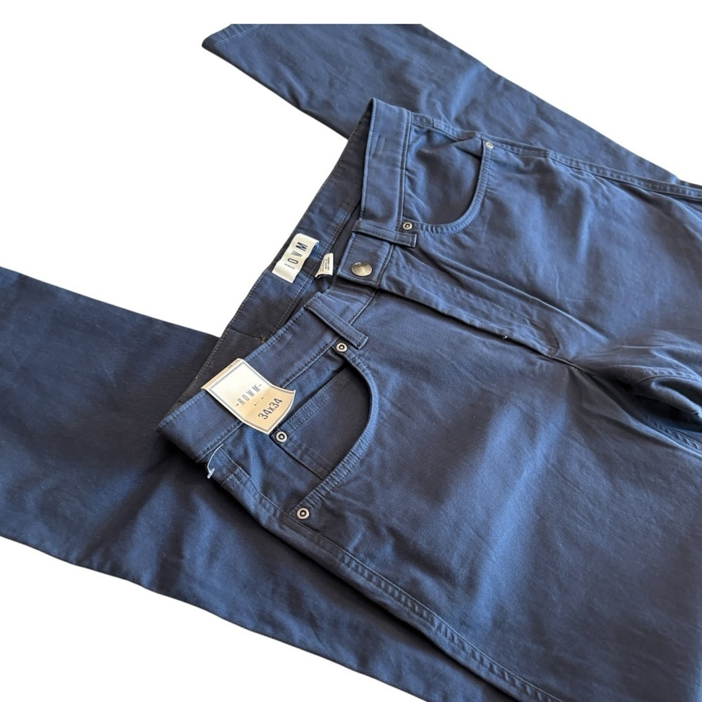 ROWM Denim Twill Flat Front Casual Chino Navy 5 Pocket Pants 34 - Picture 8 of 8